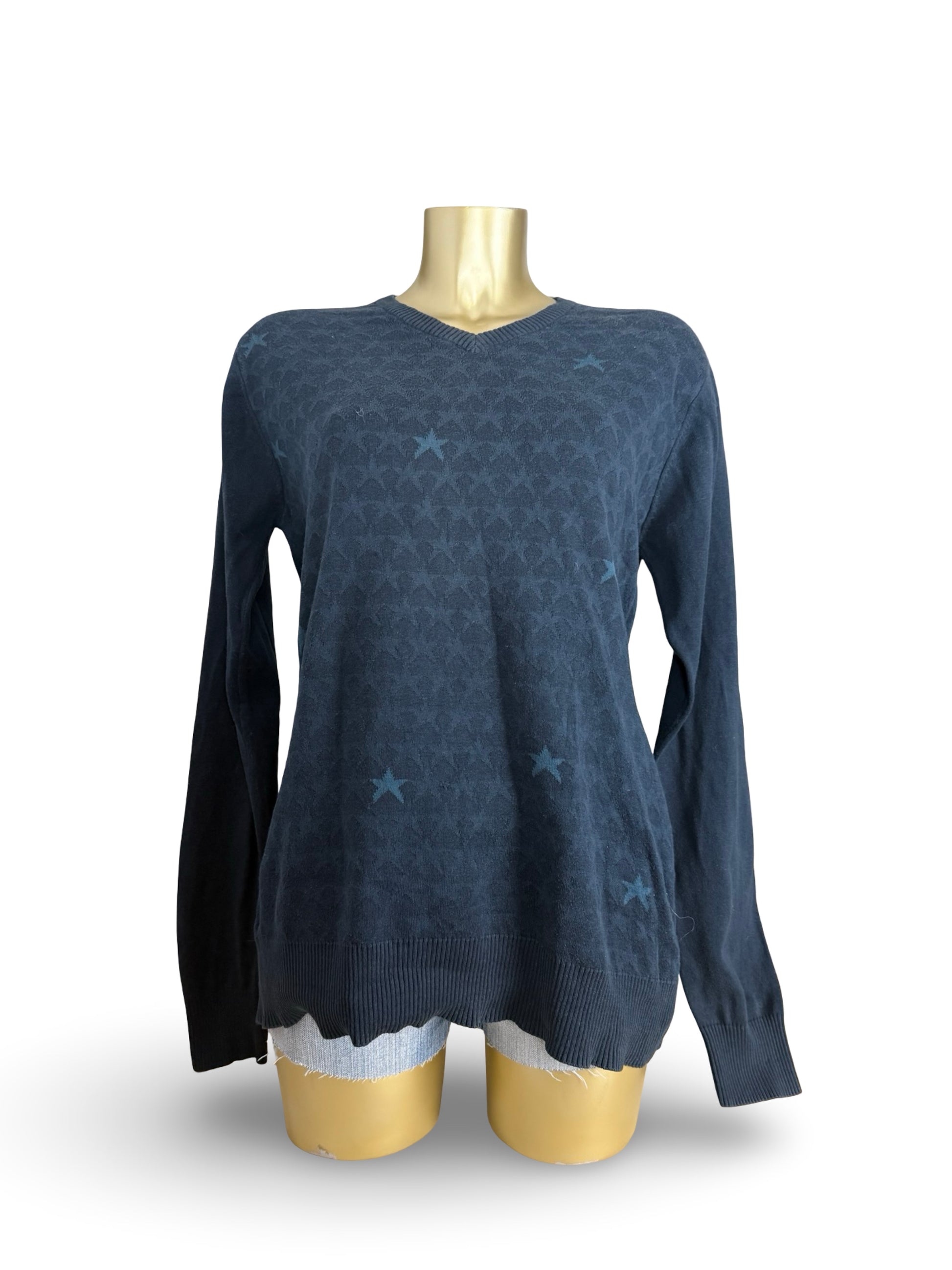 Navy stars print V neck jumper (XL)