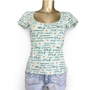 Baby blue floral graphic cotton tee (M)