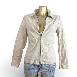 Beige cotton zip up biker jacket (M)