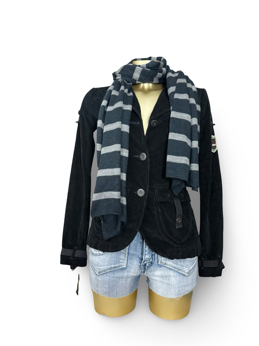 Grey striped winter scarf