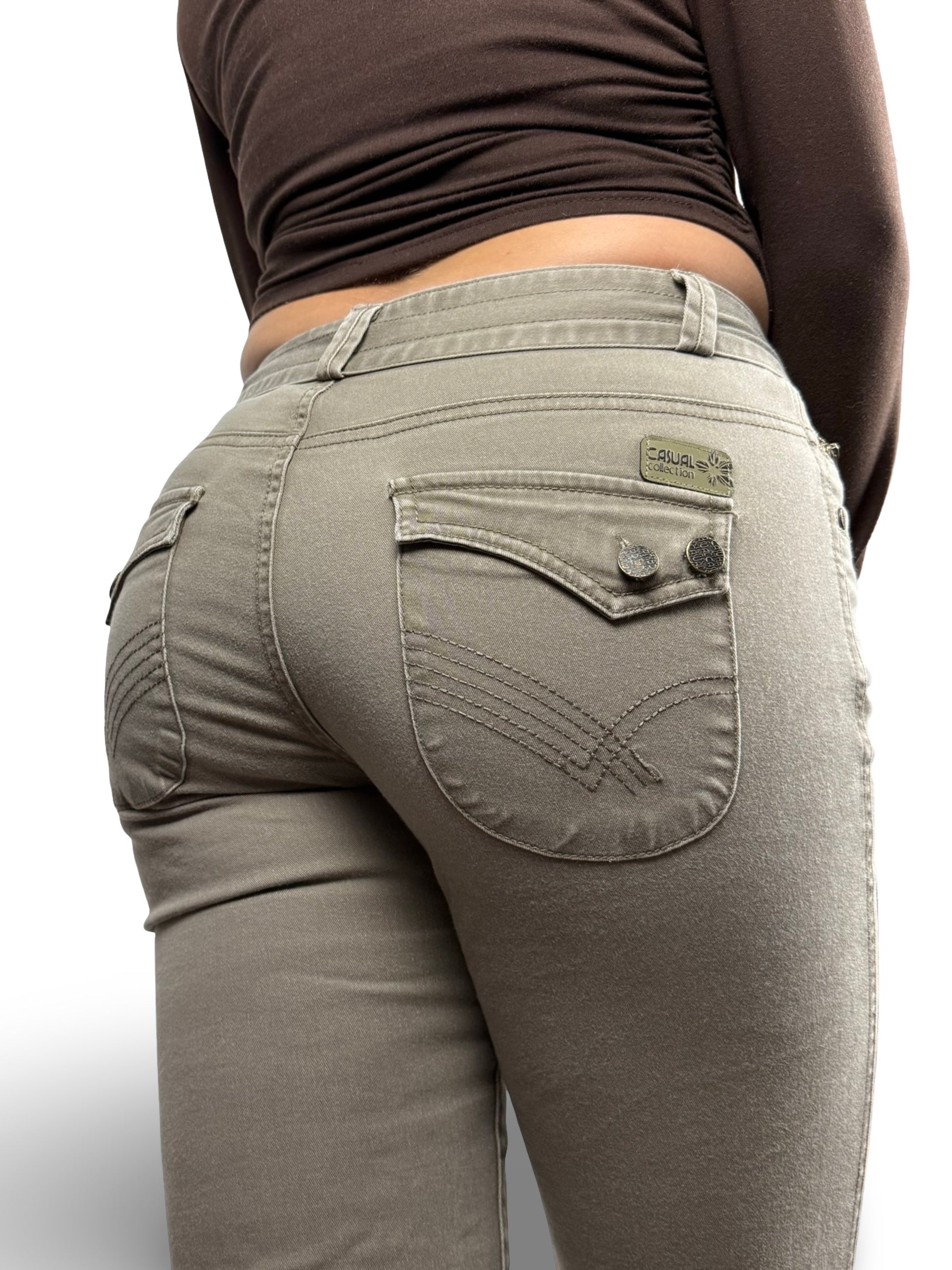 Khaki low rise flare pants (S)