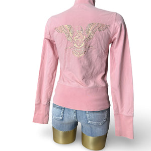 Pink cotton zip up tight fit sweatshirt (L)