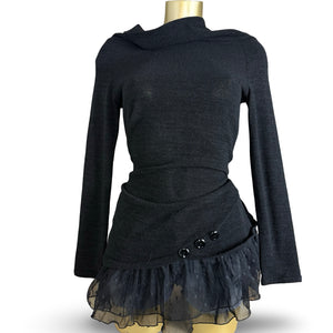 Black turtleneck / off shoulder knitted mini dress (S)