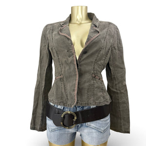 Khaki 100% linen blazer jacket (L)