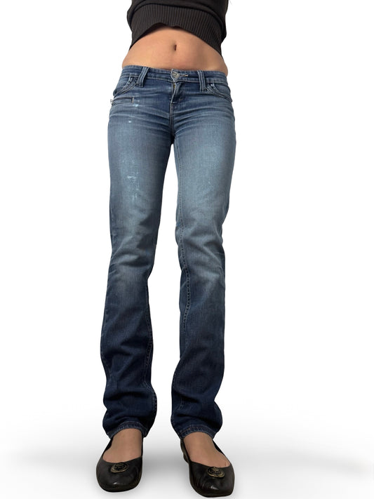 Navy blue low rise straight legs pants (S)