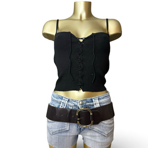 Black lace up tight fit cami top (M/L)