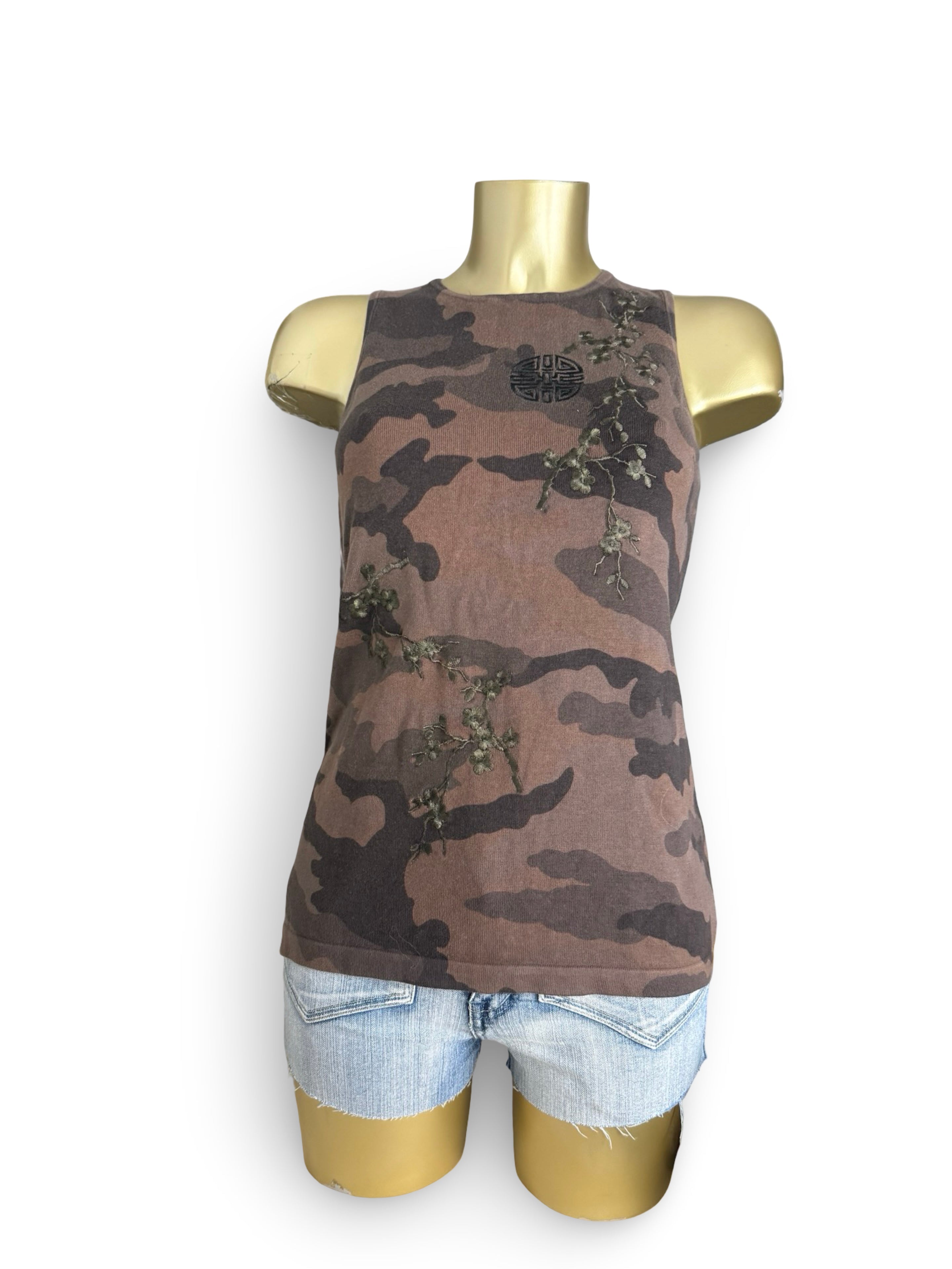 Brown camo lace up cotton tank top (M/L)