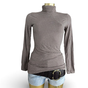 Brown striped turtleneck long sleeves top (M)