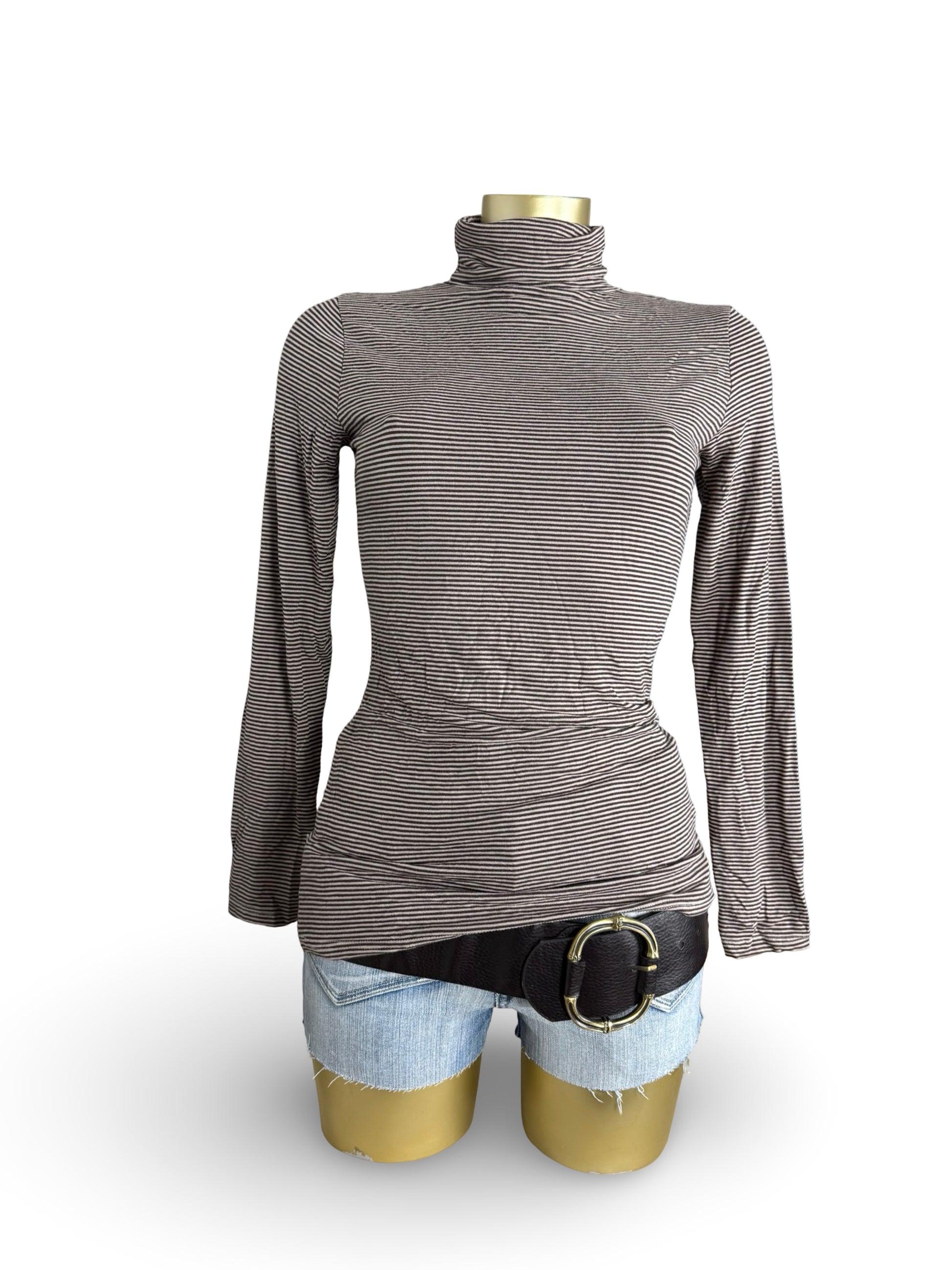 Brown striped turtleneck long sleeves top (M)