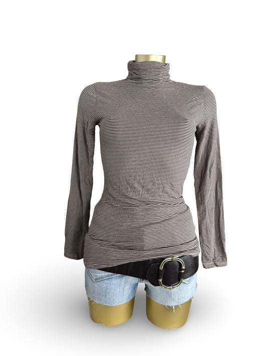 Brown striped turtleneck long sleeves top (M)