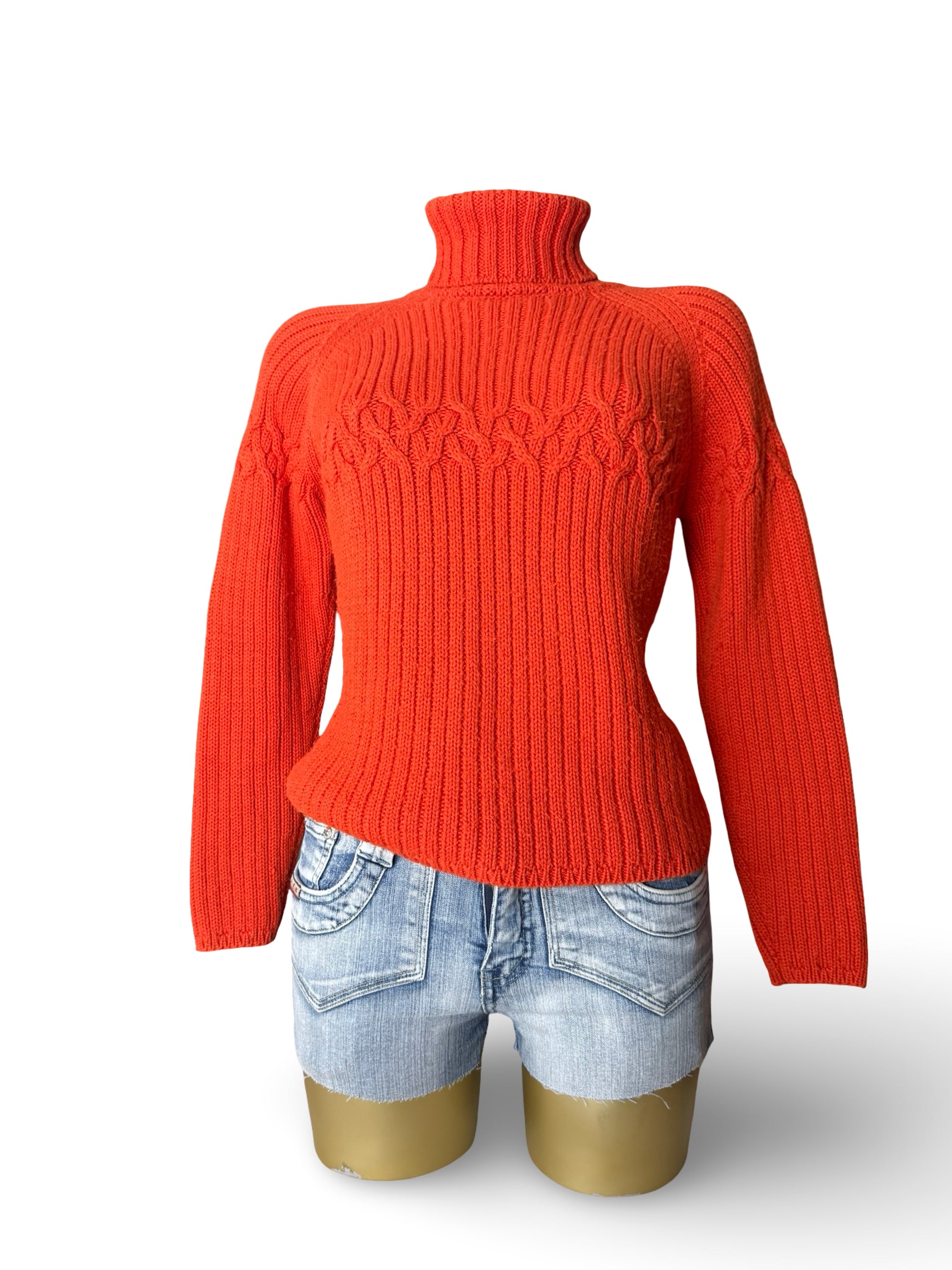 Orange turtleneck ribbed wool  jumper (S)