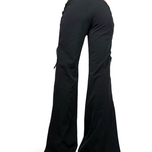 Black low waist office tie up flare pants (S/M)