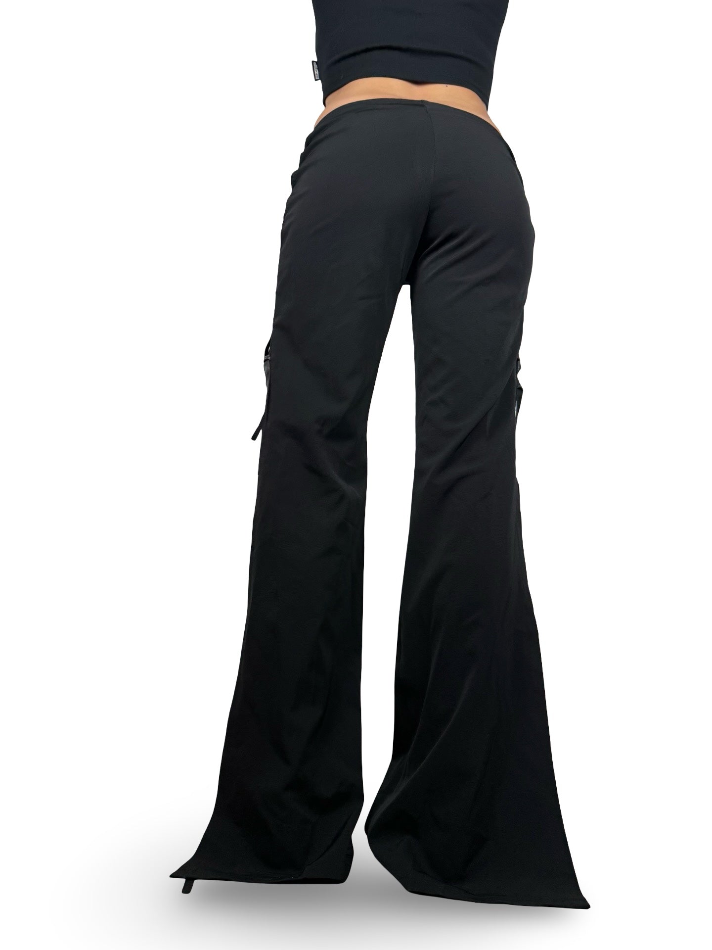 Black low waist office tie up flare pants (S/M)