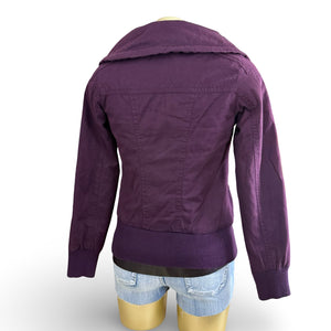 Purple zip up high neck biker jacket (S)