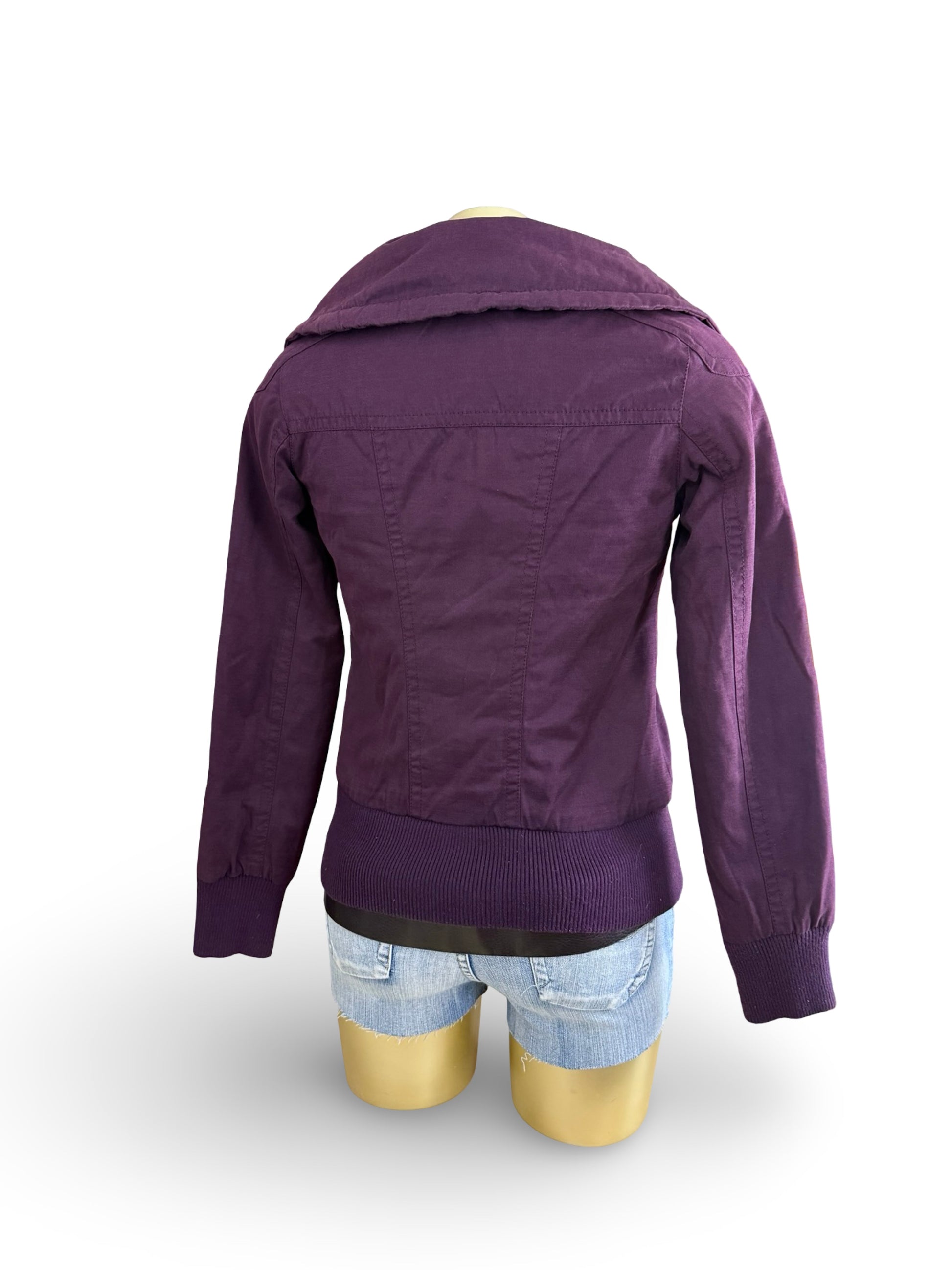 Purple zip up high neck biker jacket (S)