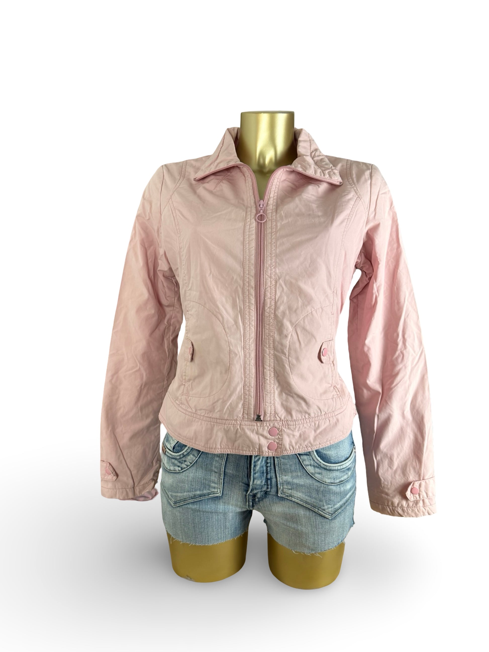 Baby pink zip up biker jacket (L)
