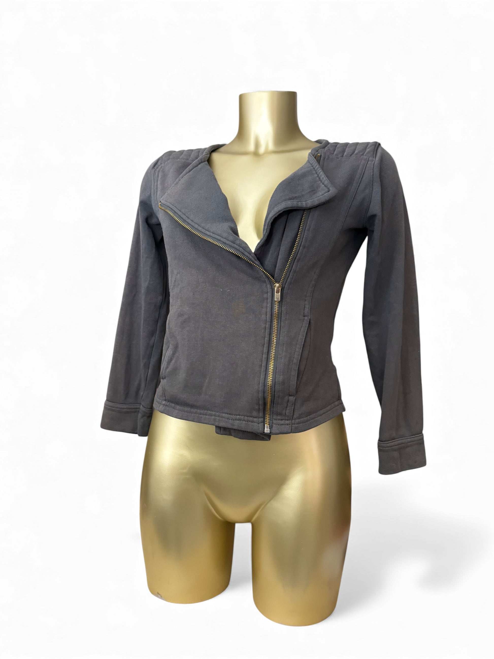 Grey cotton zip up tight fit jacket (XS)