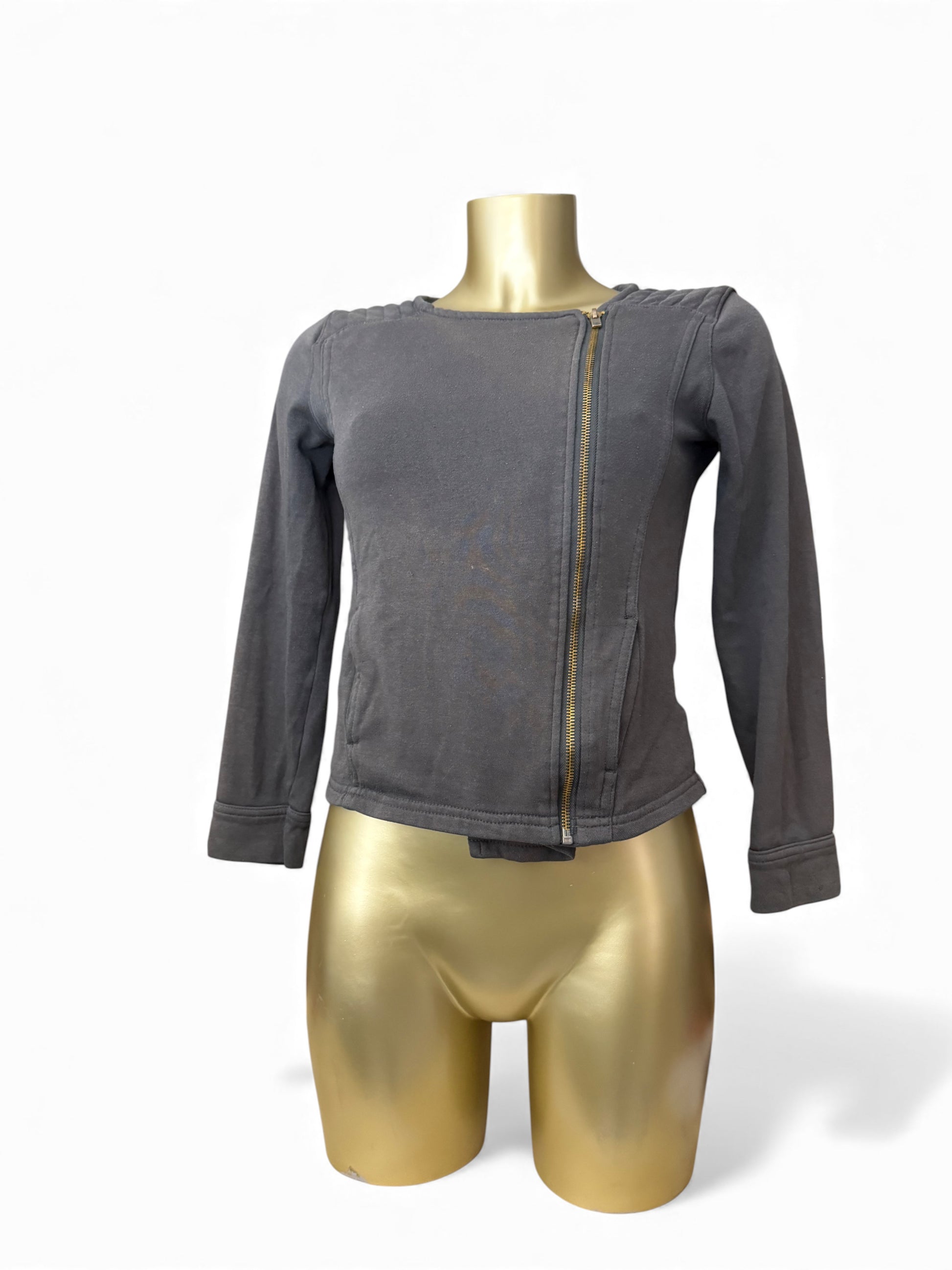 Grey cotton zip up tight fit jacket (XS)