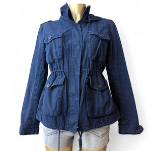 Blue cotton hooded tight fit trench jacket (S/M)