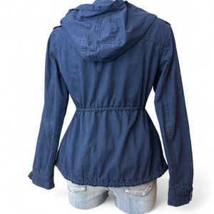 Blue cotton hooded tight fit trench jacket (S/M)