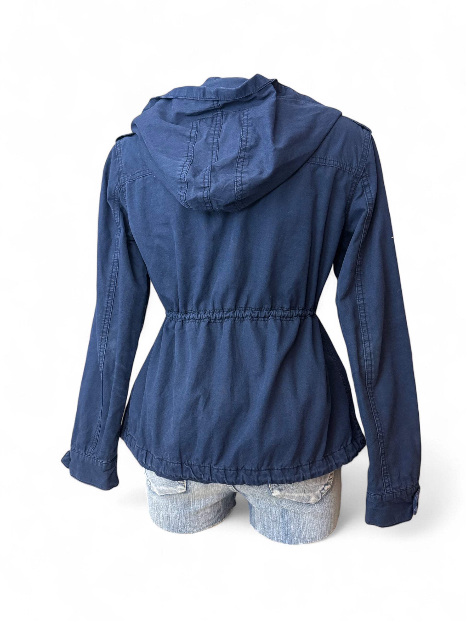 Blue cotton hooded tight fit trench jacket (S/M)