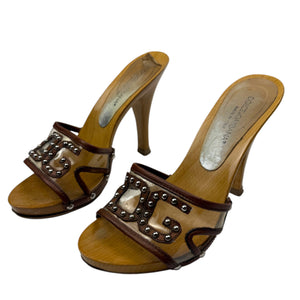 Brown wood clogs heels mules (37)