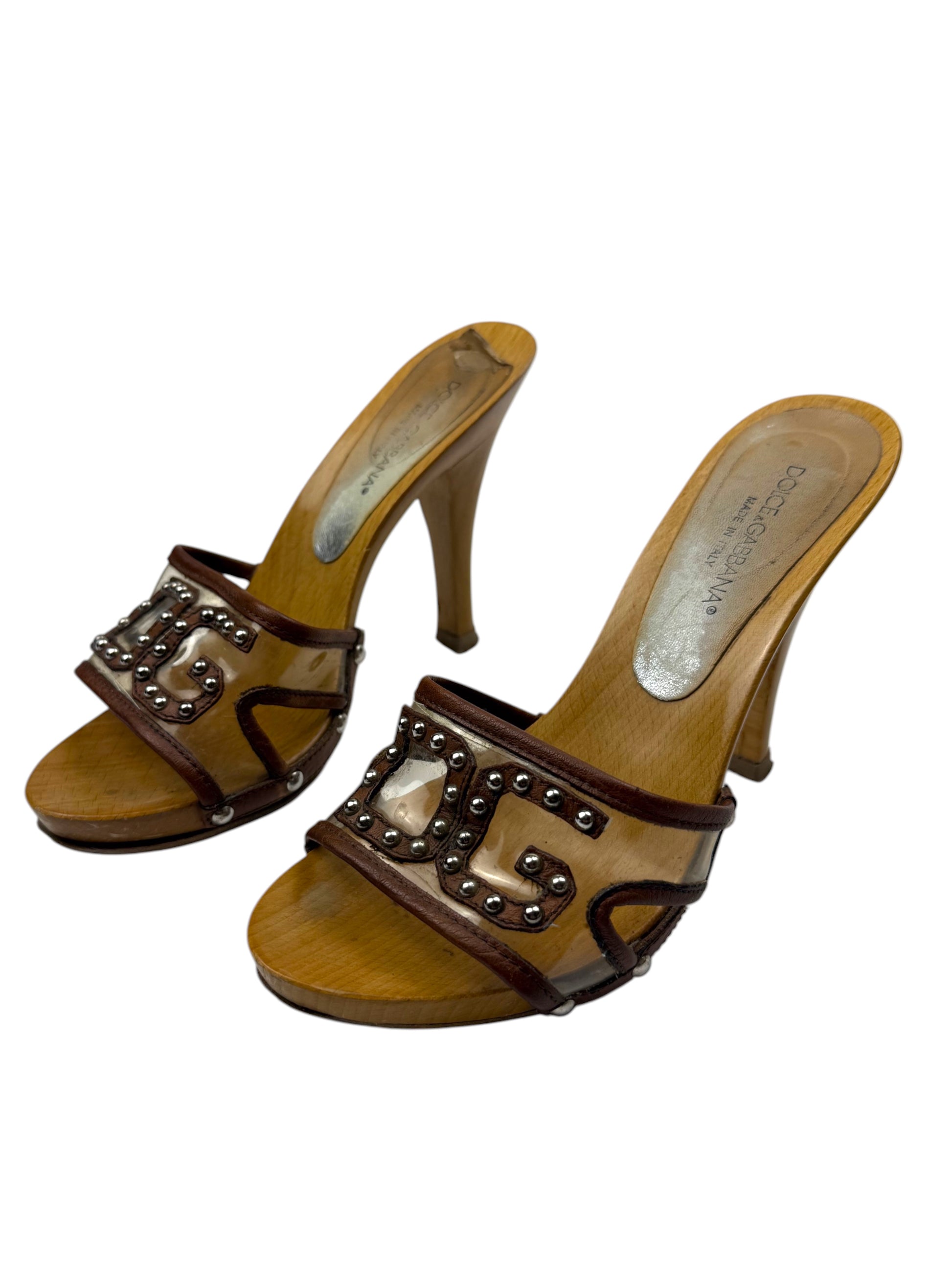 Brown wood clogs heels mules (37)